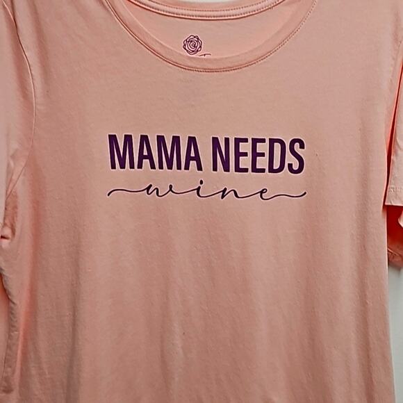 Positive Tees "Mama Needs Wine" Short Sleeved T-Shirt Pink Woman's Size XL 16-18 - Picture 2 of 9